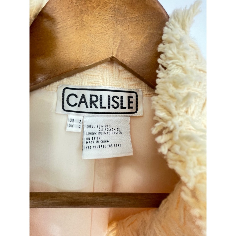 Vintage Carlisle Women Jacket 2 Blazer Cream Basketweave Wool Fringe Trim - Picture 7 of 9